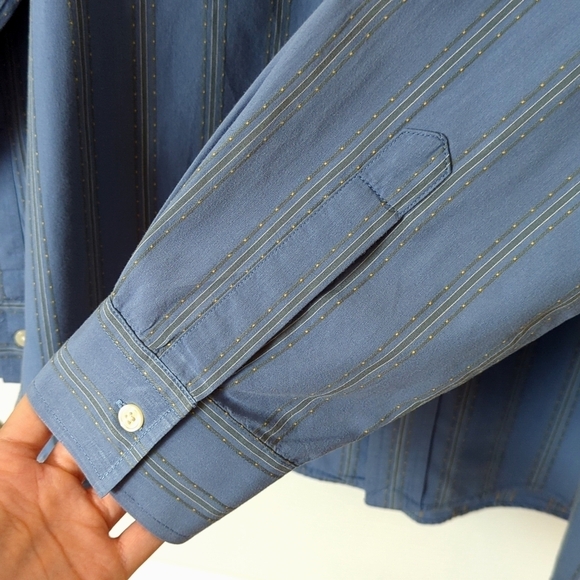 Lucky Brand Retro Woven Striped Point Collar Long Sleeve Button Down Shirt Blue - Picture 9 of 11